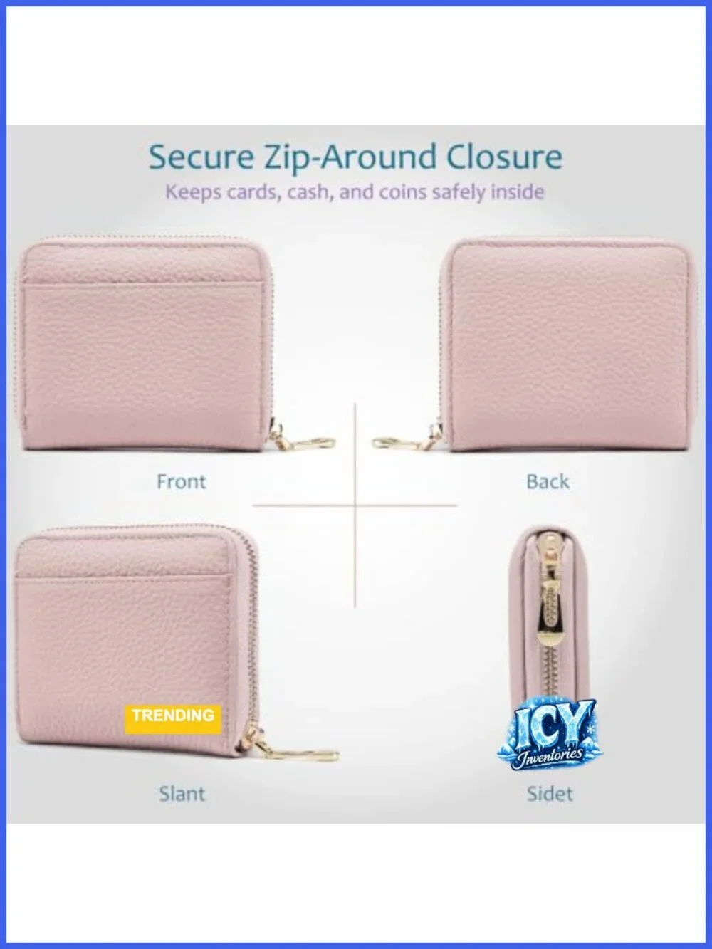 RFID Blocking Small Genuine Leather Zip Around Wallet for Women, Compact, Coin